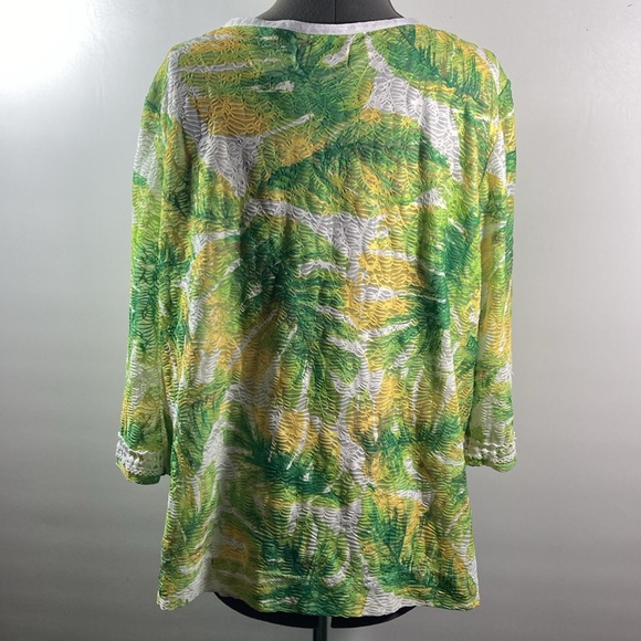Alford Dunner Top Women Size Large Green & Yellow Long Sleeve V Neck - Picture 5 of 9